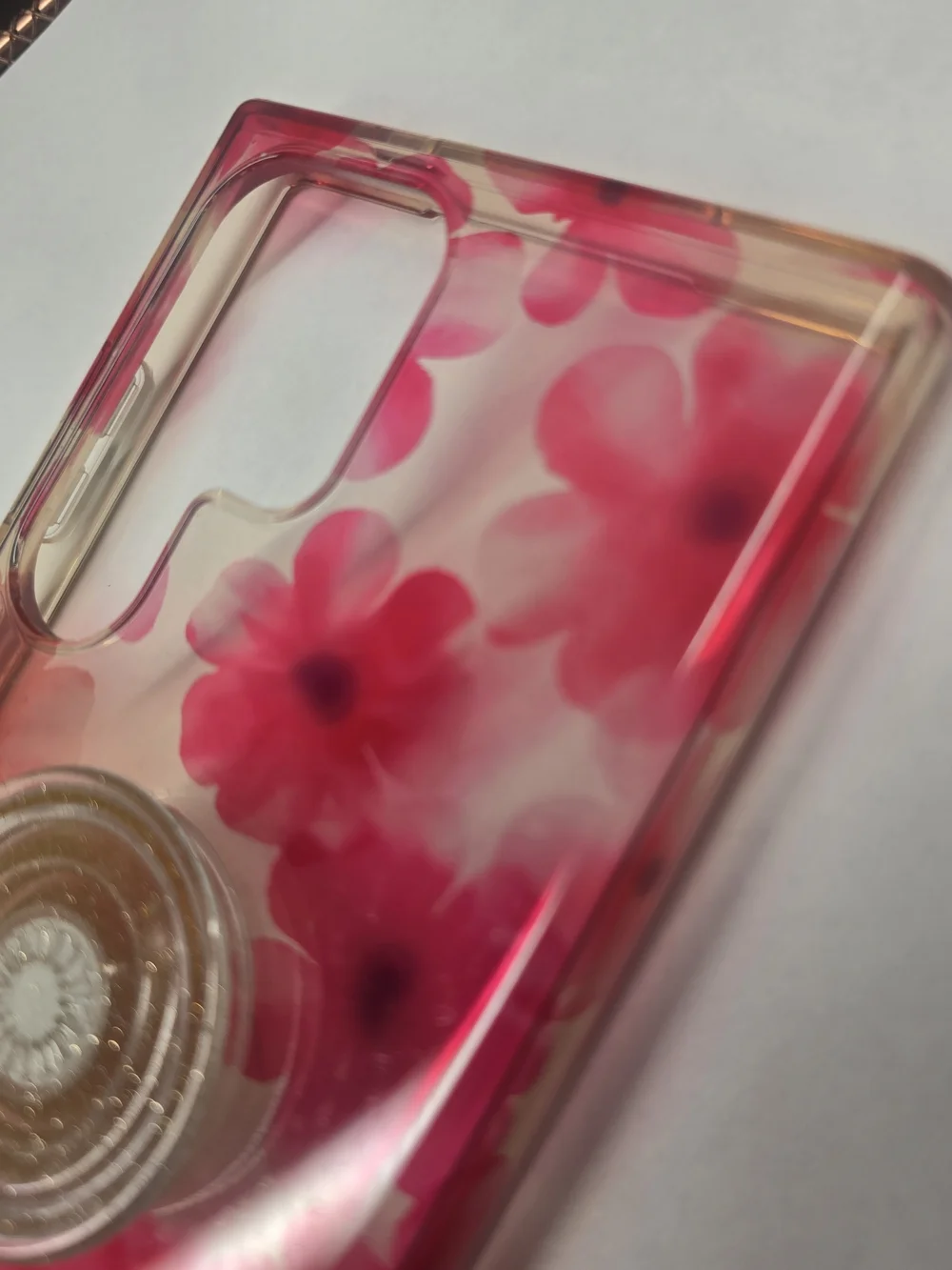 S24 Ultra Velvet Caviar Cherry Blossom Case With Clear Glitter Popsocket.